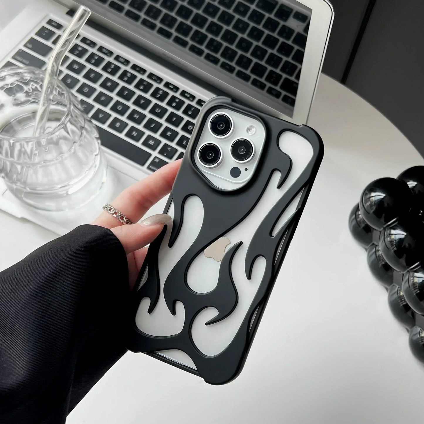 Fashion Matte 3D Hollowed Flame Phone Case For iphone 17 Air 16 Pro Max 15 Plus 14 13 12 11 Electroplated Soft Back Cover capa
